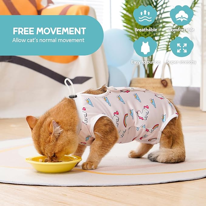 Avont Cat Recovery Suit - Kitten Onesie for Cats After Surgery, Cone of Shame Alternative Surgical Spay Suit for Female Cat, Post-Surgery or Skin Diseases Protection -Rainbow(S)