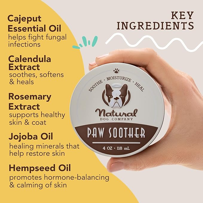 Natural Dog Company Paw Soother Balm, 4 oz. Tin, Dog Paw Cream and Lotion, Moisturizes & Soothes Irritated Paws & Elbows, Protects from Cracks & Wounds
