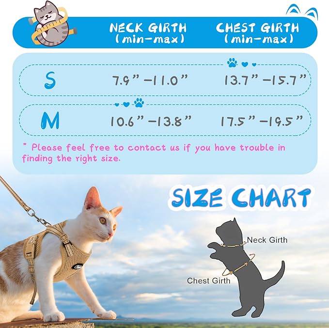 Supet Cat Harness and Leash Set for Small to Large Cats Adjustable Cat Vest Harness with Reflective Trim Universal Cat Leash and Harness for Cats/Puppies Outdoor Walking