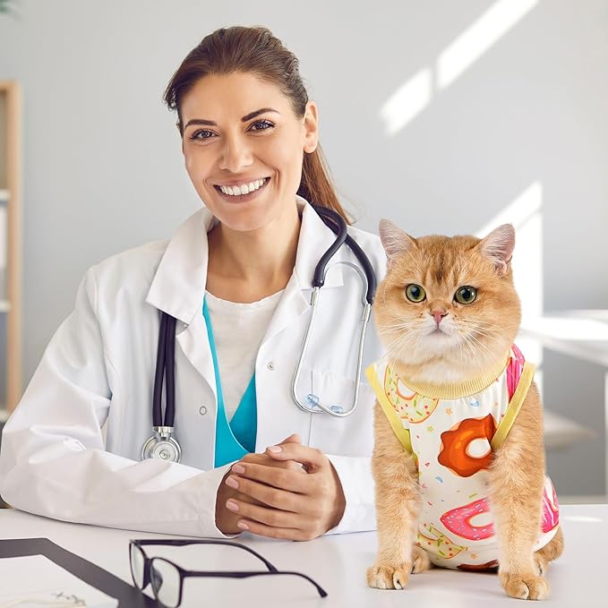 Avont Cat Recovery Suit - Kitten Onesie for Cats After Surgery, Cone of Shame Alternative Surgical Spay Suit for Female Cat, Post-Surgery or Skin Diseases Protection -Donut(M+)