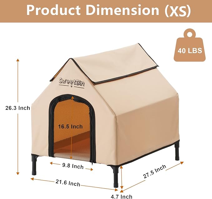 Small Outdoor Dog House with Air Vents, Cat Shelters for Outdoor Cats Waterproof and Elevated, Portable Dog Shelter Holds 40 Pounds