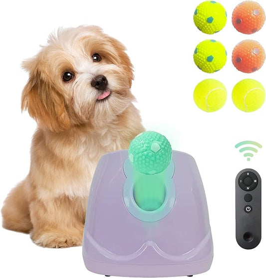 Dog Ball Throwing Machine Automatic Dog Ball Launcher for Small to Medium Sized Dogs, Dog Interactive Toy Pet Ball Thrower with Balls (Purple with Remote Control)