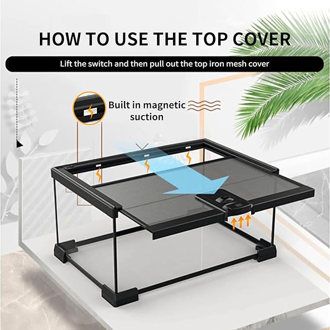 Upgrade！Reptile Glass Terrarium kit，8"x8"x12"Terrarium Enclosure Amphibians Tank Cage with Magnetic Sliding Door for Small Reptiles, Amphibians and Invertebrates.