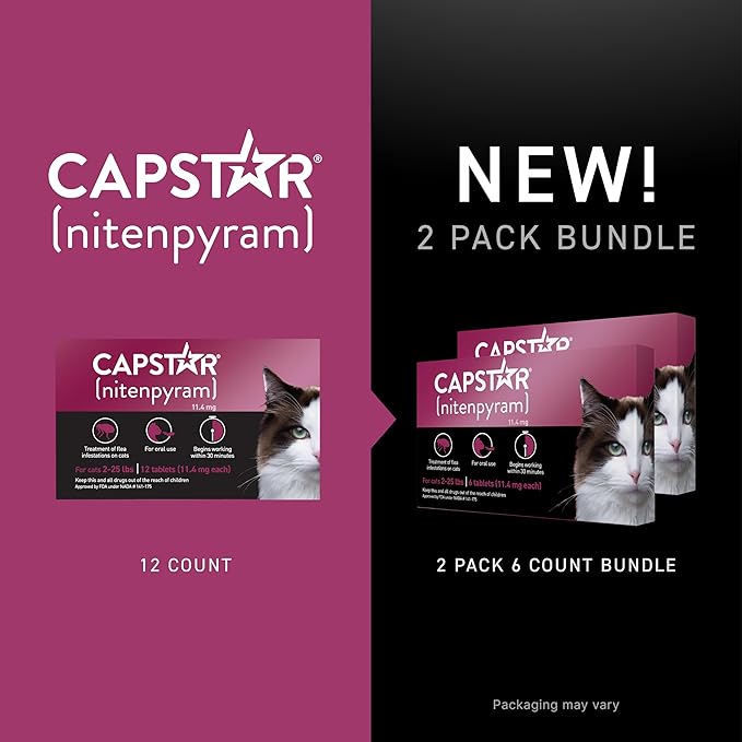 CAPSTAR (nitenpyram) Oral Flea Treatment for Cats, Fast Acting Tablets Start Killing Fleas in 30 Minutes, Cats 2-25 lbs, 12 Doses