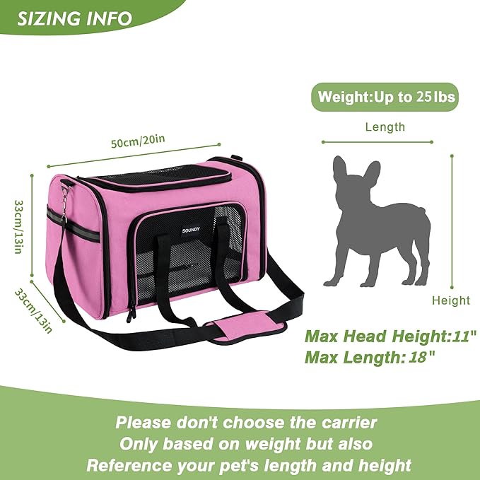 Large Cat Carrier Dog Carrier Pet Carrier Under 25 Lbs,Large Cats Small to Medium Dogs Portable Soft Sided Folding Travel Pet Carrier, Cat Carrier for 2 Cats Car Travel Carrier(Large, Pink)