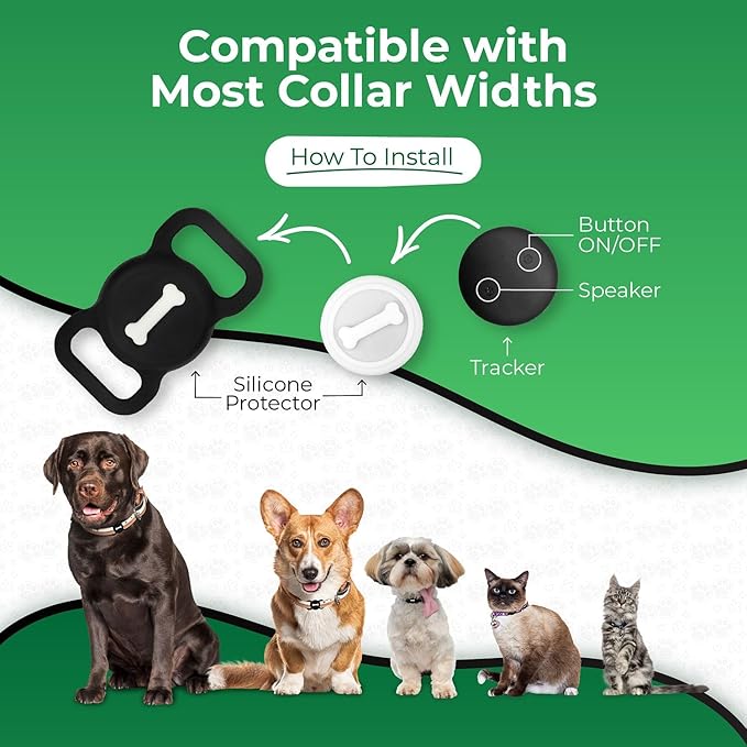 Smart Pet Tracker, Dog Tracker with Black Collar Holder, Smart Tag for Seamless Location Tracking, Work with Find My (Black)