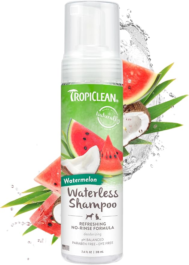 TropiClean Watermelon Waterless Shampoo | Dry Shampoo for Cats & Dogs | Cat & Dog Bath Supplies 7.4 oz | Made in The USA