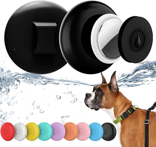 IPX8 Waterproof AirTag Dog Collar Holder, Hidden Air Tag Case for Cat Collar, Anti-Lost Silicone Cover for AirTag GPS Tracker Compatible with Pets Loop, Fits All Width Collars(Black S)