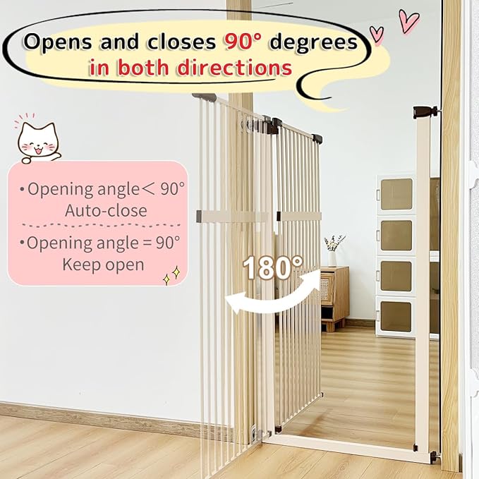 Extra Tall Pet Gate 55.12" High Pressure Mounted 46.65"-50.78" Extra Wide (9 Sizes) 1.37" Gap for Cat Dog Children Stairs Doorway Hallway No Drilling Auto-Close (46.65"-50.78", Cream White)
