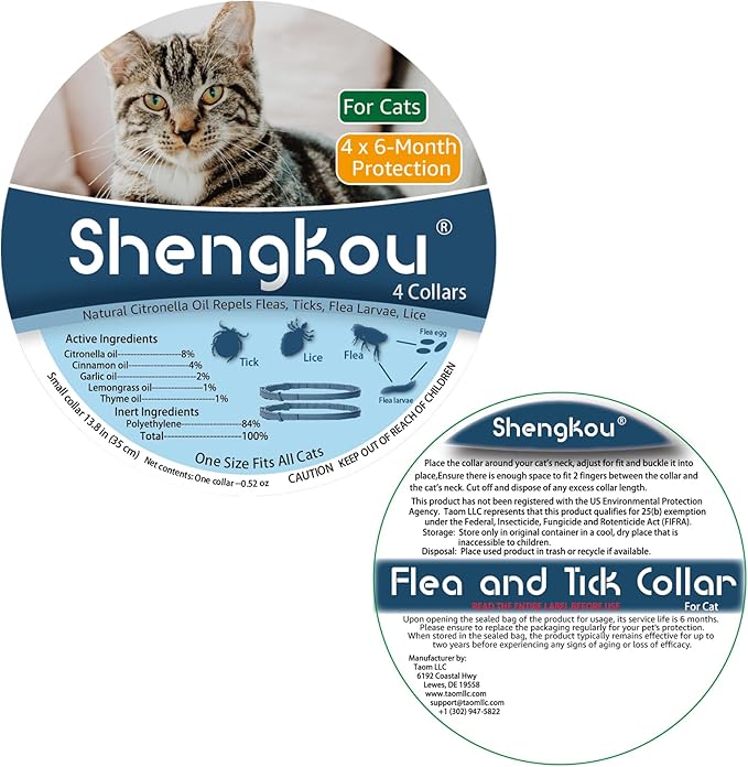 Flea and Tick Collar for Cats. Offers 4 * 6 Months of Protection. Made from Quality Essential Oils. Waterproof and Natural. Protects Kittens. Free Flea Comb and Tick Tweezers. (4 Pack - 13.8 inches)