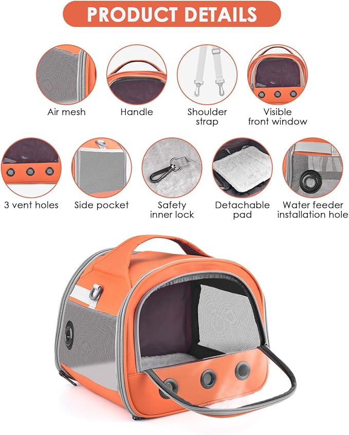 Bissap Guinea Pig Carrier Bag, Portable Small Animal Carrier Pouch for Hamster Chinchilla Rabbit Gerbil Hedgehog Sugar Glider Outgoing Travel Carrying Case -Orange