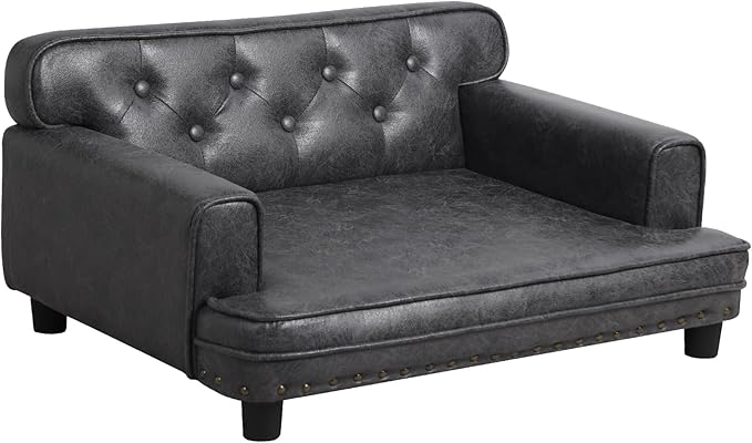 Dog Sofas and Chairs for Small Breeds/Cat Beds with Suede Fabric/Sturdy Wooden Frame Cat Sofa Chair/Dog Sofa Bed for Small Dog Using (Grey)