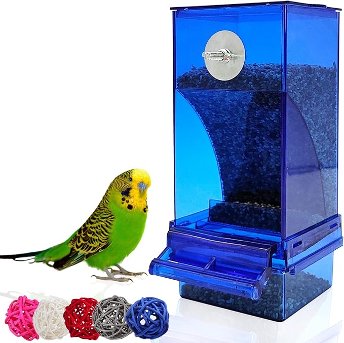 Hamiledyi No Mess Bird Cage Feeder Automatic Parrot Seed Feeders with Chew Balls Acrylic Transparent Seed Food Container Cage Accessories for Small and Medium Parakeets Lovebirds (6 PCS)