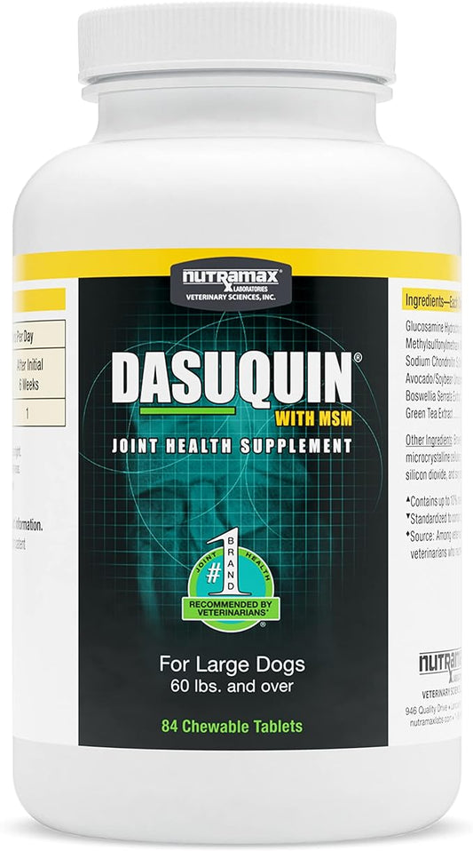 Nutramax Dasuquin with MSM Joint Health Supplement for Large Dogs - With Glucosamine, MSM, Chondroitin, ASU, Boswellia Serrata Extract, and Green Tea Extract, 84 Chewable Tablets