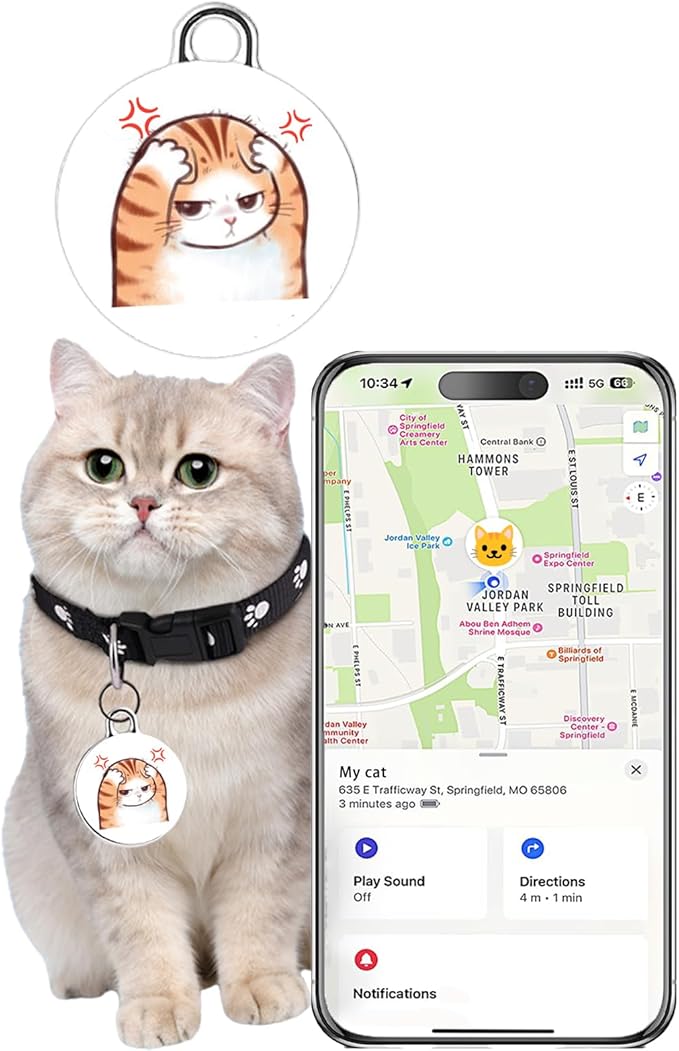 Cat Tracker-Pet Tracker-Cat Tracker Collar | No Charging Required | No Monthly Fee | Waterproof | Works with Any Collar (Android and iOS Universal)