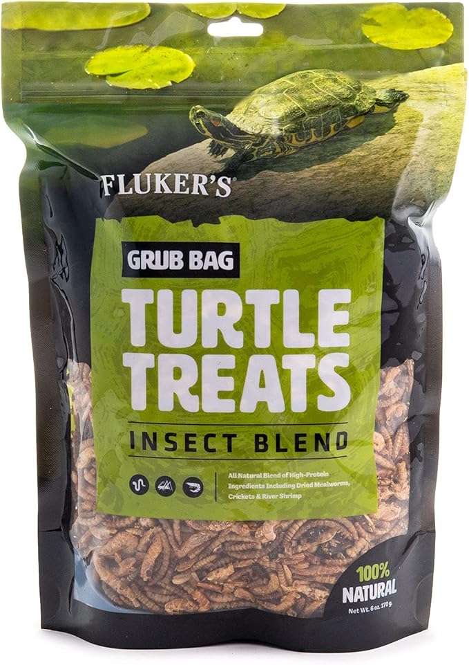 Fluker's Grub Bag Turtle Treats, Insect Blend, High Protein Freeze Dried River Shrimp, Crickets, and Mealworms, For Aquatic Turtles, Amphibians, and Reptiles, 6 oz