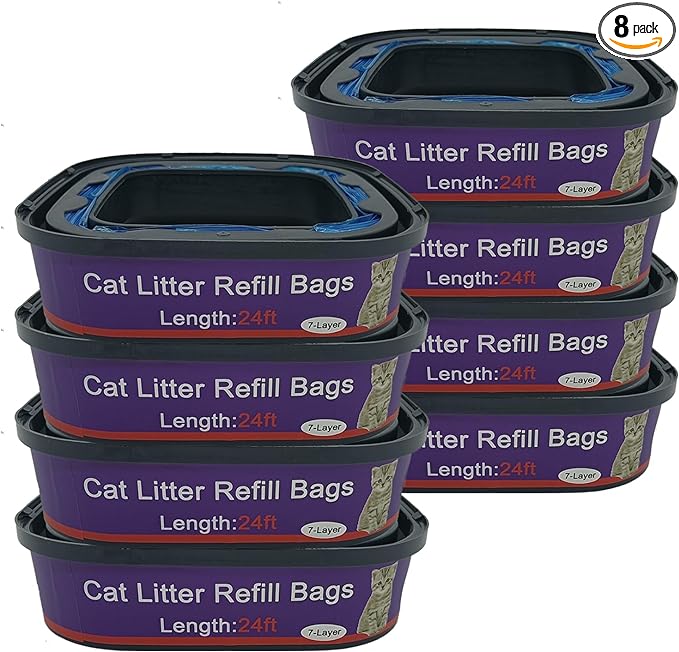 8 Pack Cat Litter Refill Bags Cartridge Compatible with Genie Cat Litter Standard and Plus Pails