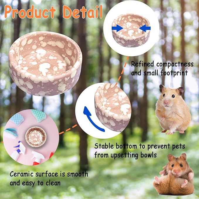 kathson 2 Pcs Hamster Food Bowl Guinea Pig Ceramic Water Bowl Small Animal Feeding Dish for Dwarf Hamster Gerbil Syrian Ferret Hedgehog Chinchilla Bunny (Pink)…