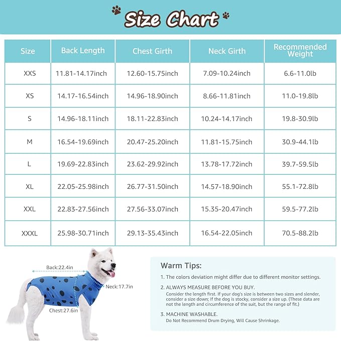 Dog Recovery Suit, Professional Dog Surgery Suit Post Spay, Neuter, Abdominal Surgical Suit for Male Female Dogs Can Pee, Prevent Licking Soft Breathable Cotton Covers Wound (Blue, X-Large)