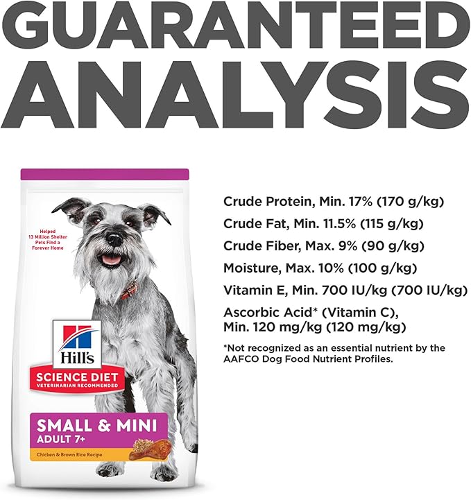 Hill's Science Diet Small & Mini, Senior Adult 7+, Small & Mini Breeds Senior Premium Nutrition, Dry Dog Food, Chicken, Brown Rice, & Barley, 15.5 lb Bag