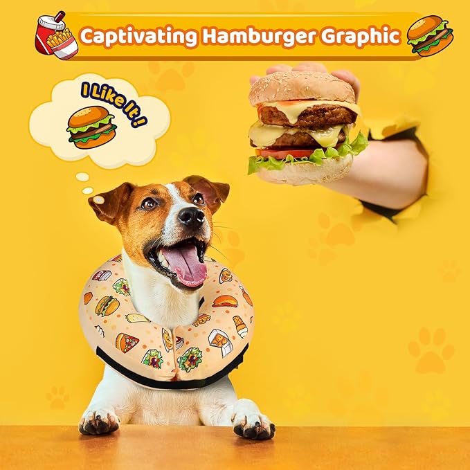 Grand Line Hamburger Collar for Dogs and Cats, Soft Protective Recovery Cone After Surgery, Blow up Pet Donut Collar Cone, E-Collar Alternative Does not Block Vision (Small)