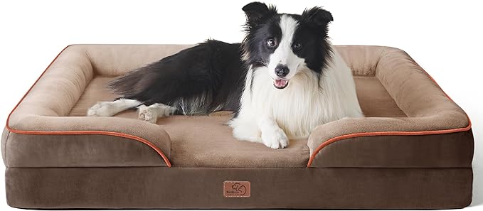 Bedsure Orthopedic Dog Bed for Large Dogs - Big Washable Dog Sofa Beds Large, Supportive Foam Pet Couch Bed with Removable Washable Cover, Waterproof Lining and Nonskid Bottom, Brown