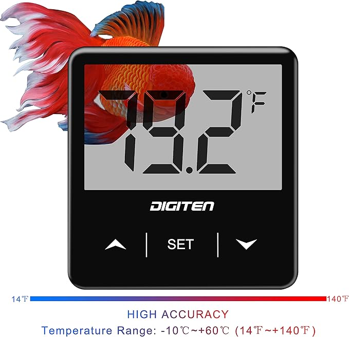 Digital Aquarium Thermometer, Fish Tank Thermometer with Large LCD Display, Stick-on Tank Temp Sensor Ensures Accurate Reading, High/Low-Temperature Alarm Aquarium Thermometer