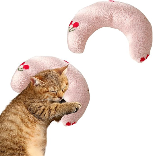 T'CHAQUE Soft Dog Bed Pillows, Ideal Naptime Sleeping Companion for Small Indoor Dogs and Cats, Pet Neck Pillow for Upper Spine Support, Cuddle Snuggle Doggy/Kitten Pillow Training Toy. PinkCherry