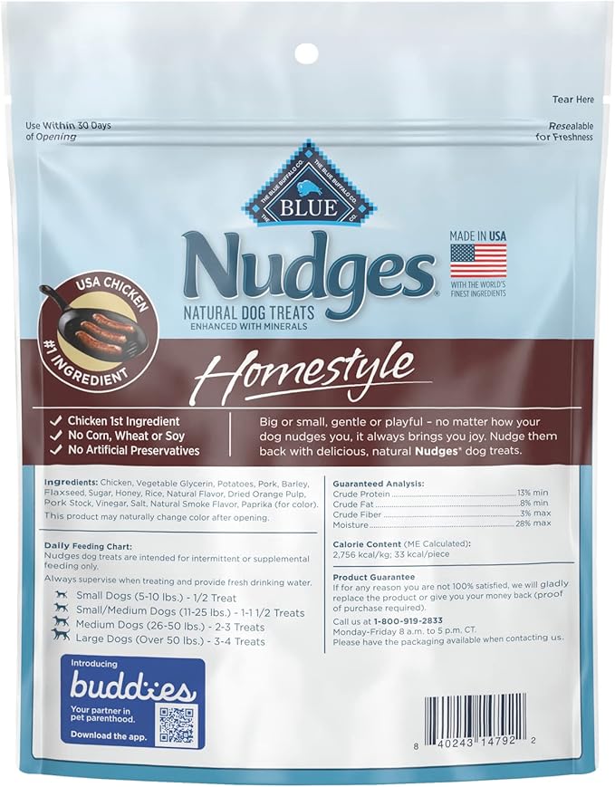 Blue Buffalo Nudges Homestyle Natural Dog Treats, Chicken and Pork, 18oz Bag