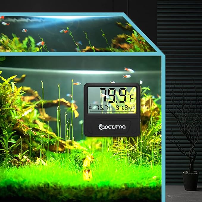 capetsma Aquarium Thermometer Digital Fish Tank Thermometer Large LCD Screen Records High & Low Water Temperature in 24 hrs