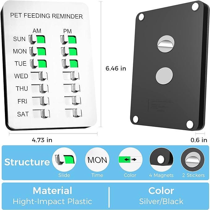 Magnetic Dog Feeding Reminder with Sticker, Dog Accessories, Daily AM/PM Chart Signs Each Week, Helps You Track Pet Feeding & Medication, Easy to Use on Fridge, Wall, Food Storage Bin