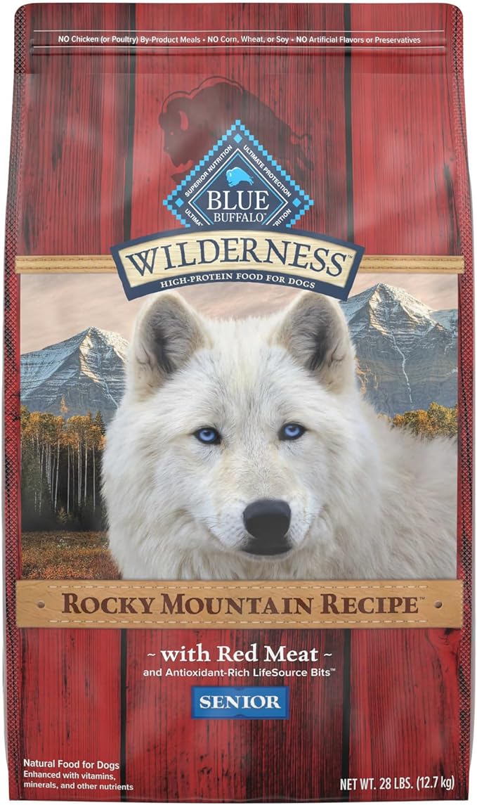 Blue Buffalo Wilderness Rocky Mountain Recipe High Protein, Natural Senior Dry Dog Food, Red Meat with Grain 28 lb bag