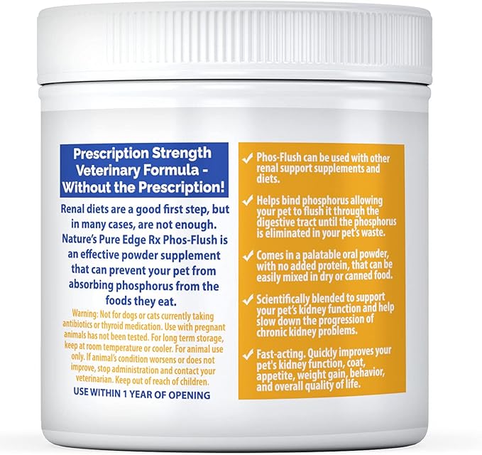 Rx Phos-Flush Phosphate Binder. Extra Large 200 Grams. Dog Kidney and Cat Kidney Support. Feline Urinary Tract Support. Compliments a Renal Failure Dog Food Diet or Cat Renal Support Diet.