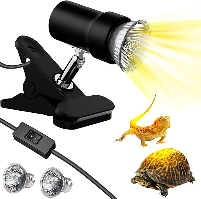 Reptile Heat Lamp, Rotatable Turtle Lamp, UVA/UVB Turtle Tank Light with 2pcs Basking Bulbs (25W+35W), Suitable for Lizard, Bearded Dragon, Snake and Other Reptiles (Black)