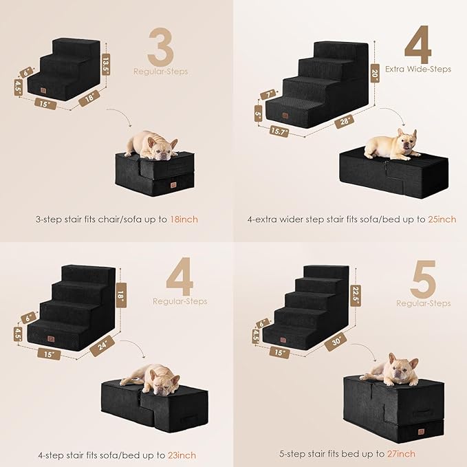 EHEYCIGA Dog Stairs for Bed 20”H, 4-Step Extra Wide Dog Steps for High Bed, Pet Steps for Small Dogs and Cats, Non-Slip Balanced Dog Indoor Ramp, Black