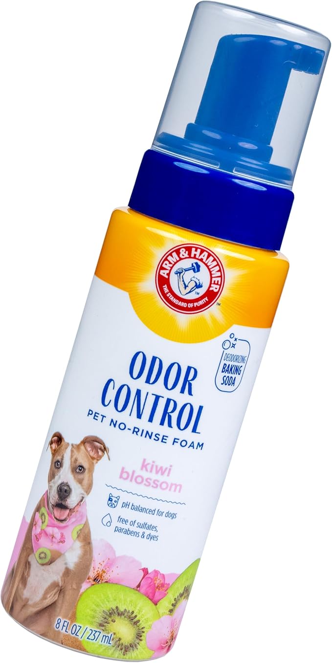 Arm & Hammer for Pets Odor Control Pet No-Rinse Foam with Baking Soda, Kiwi Blossom Scent, 8oz; Best Odor Eliminating Foam for Dogs and Puppies; Arm and Hammer Baking Soda Waterless Dog Deodorizer