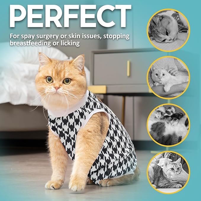 Avont 2 Pack Cat Recovery Suit - Kitten Onesie for Cats After Surgery, Surgical Spay Recovery Suit Female for Abdominal Wounds or Skin Diseases Protection -Black/Pink Plaid(M)