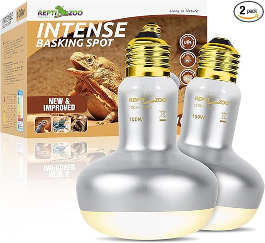 REPTI ZOO 2 Pack Heat Lamp 100W, Intense Basking Spot Simulated Natural Sunlight Heating Lamp Bulb, Heat Emitter UVA Heat Lamp Bulb for Reptile Chickens Pet Brooder