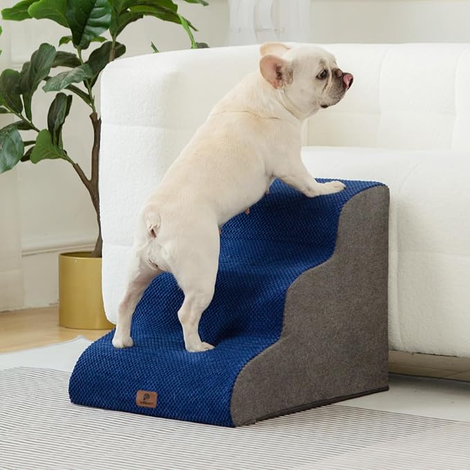 Dog Stairs Ramp for High Beds and Couch,Curved Dog Steps for Small Dogs and Cats Pet Stairs Non-Slip Balanced Portable Pet Step Indoor, 3 Steps,Navy Blue