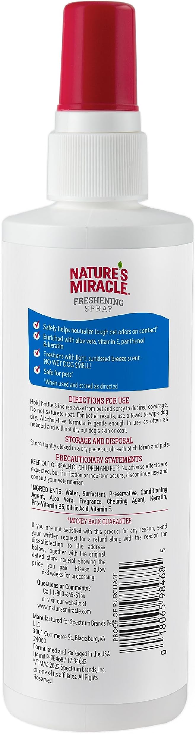 Nature's Miracle Freshening Spray For Dogs Freshens Dog’s Coat Between Baths And Neutralizes Tough Odors With Sunkissed Breeze Scent, 8 Ounces