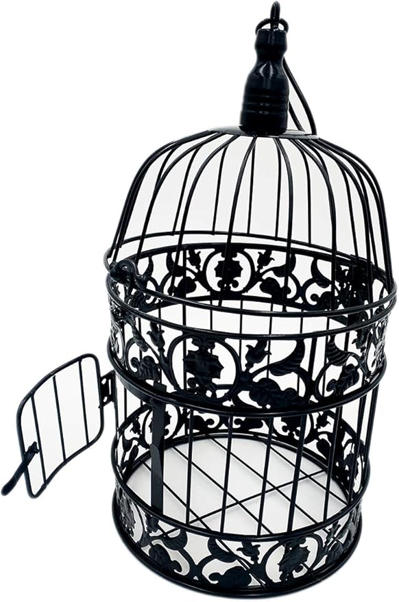 PET SHOW Pack of 2 Round Birdcages Decor Metal Wall Hanging Bird Cage for Small Birds Wedding Party Indoor Outdoor Decoration 9.8INCH and 13.8INCH Color Black White (Black)