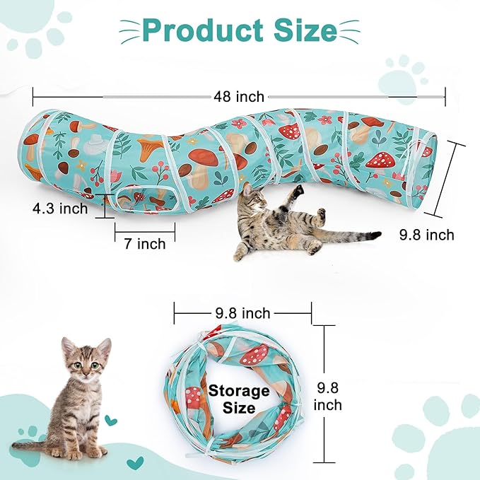 Cat Tunnel, Cat Tunnels for Indoor Cats, S-Shape Peekaboo Cat Cave with Cat Toys, Foldable Cat Tubes and Tunnels for Cats, Rabbit, Puppy, Guinea Pig