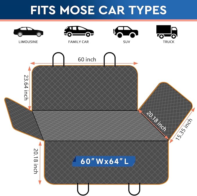 Dog Car Seat Cover Dog Seat Cover for Back Seat Scratch Prevention Dog Hammock Protects Against Dirt Dog Seat Covers for Cars Fits for Small SUVs and Trucks 60"x 64", Orange