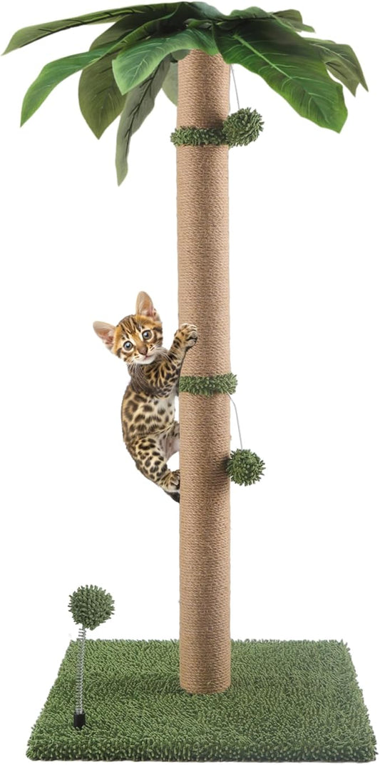 Cat Scratching Post, 34'' Tall Cat Scratchers for Indoor Cats, Cute Cat Tree Scratch Post for Large Cats and Kittens, Green