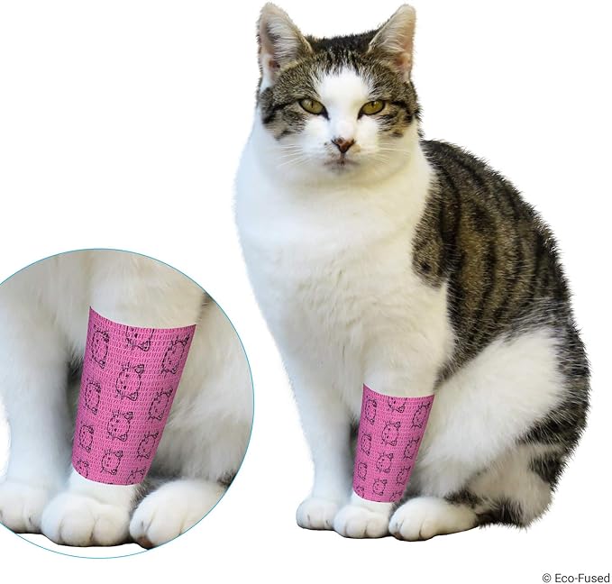 Eco-Fused Self Adhering Bandage - Injury Wrap Tape for Cats - Pack of 6 - Supports Muscles and Joints - Does not Stick to Hair - Elastic, Water Repellent, Breathable - Relieves Stress