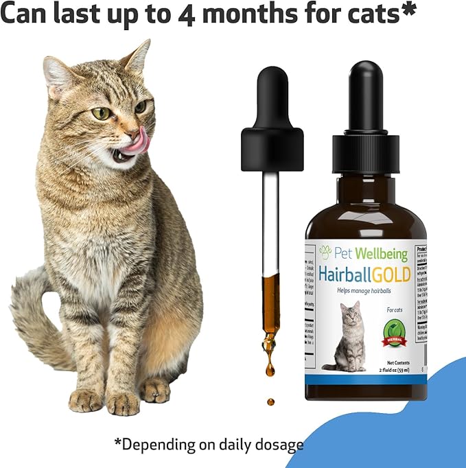 Pet Wellbeing Hairball Gold for Cats - Vet-Formulated - Eases Passage of Hairballs Through Digestive Tract - No Mineral Oil, All-Natural Lubrication - 2 oz (59 ml)