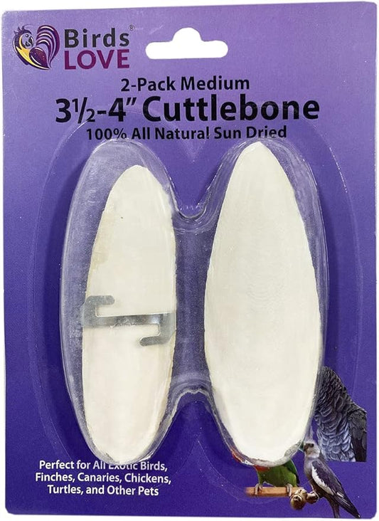 Birds LOVE Natural Cuttlebone – Premium Calcium for Cockatiel, Parrots, Tortoise, Snails, Crabs and Chinchillas - Pure Cuttlebone for Birds - Parakeet Food and Bird Treats - 2 Pack, Size 3.5 to 4"