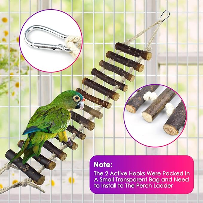 KATUMO Bird Toy Set, 7 PCS Small Bird Toys for Parrot, Including Wooden Ladder, Chewing Toys, Perch - Pet Activity Structure for Indoor, Outdoor, Climbing, Entertainment