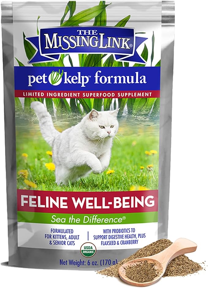 The Missing Link Pet Kelp Feline Well-Being 6oz Superfood Powdered Supplement, Organic & Limited Ingredient Formula for Digestive & Overall Health of Cats