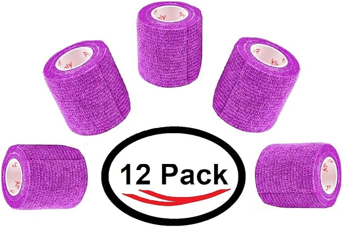 2 Inch Vet Wrap Tape Bulk (Purple) (Pack of 12) Self Adhesive Adherent Adhering Flex Bandage Grip Roll for Dog Cat Pet Horse